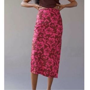 Urban Outfitters Floral Silk Hawaiian Pink Brown Maxi Shirt Size Medium